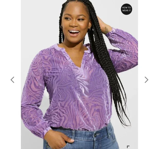 Torrid Velvet Burnout Pullover Long Sleeve Blouse - Picture 1 of 12